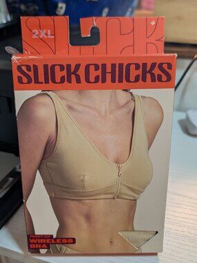 **Slick Chicks Adaptive Wireless Front Zip Bra Beige XXL 2XL New Sealed**